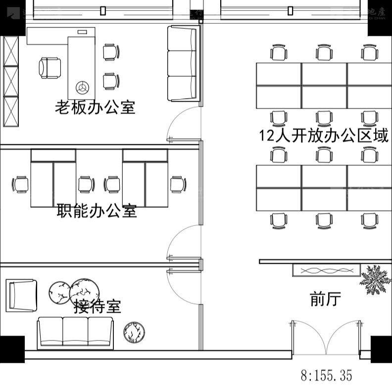 星城中心 精装修带家具3个隔断 12人工区户型方正_4